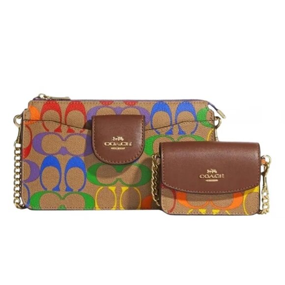 NWT Coach Pride Poppy Crossbody With Card Case In Rainbow Signature Canvas C4697 - Picture 1 of 8